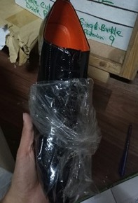 Patent Black Shoe Inner Sole Orange