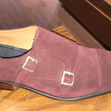 Double Monk Strap Suede Burgundy