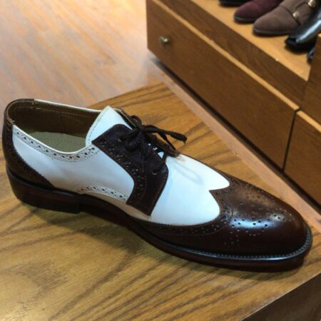 Brown and white Derby U tip brogue shoes