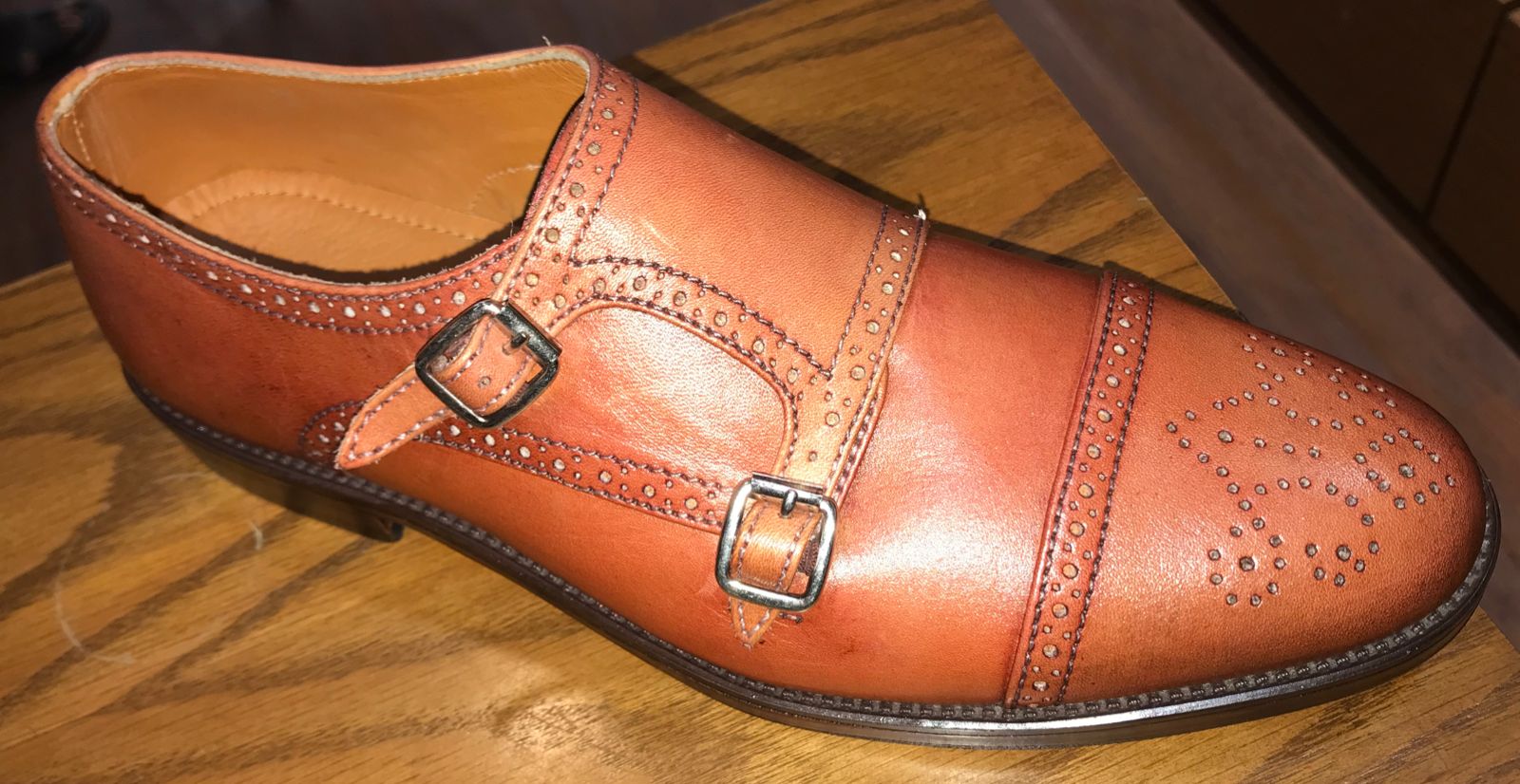 Double Monk Strap Cap Toe Brouge Orange