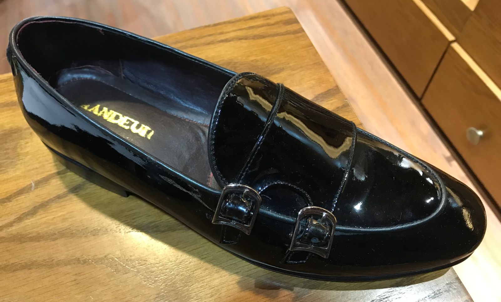 Double Buckle Patent Finish Black