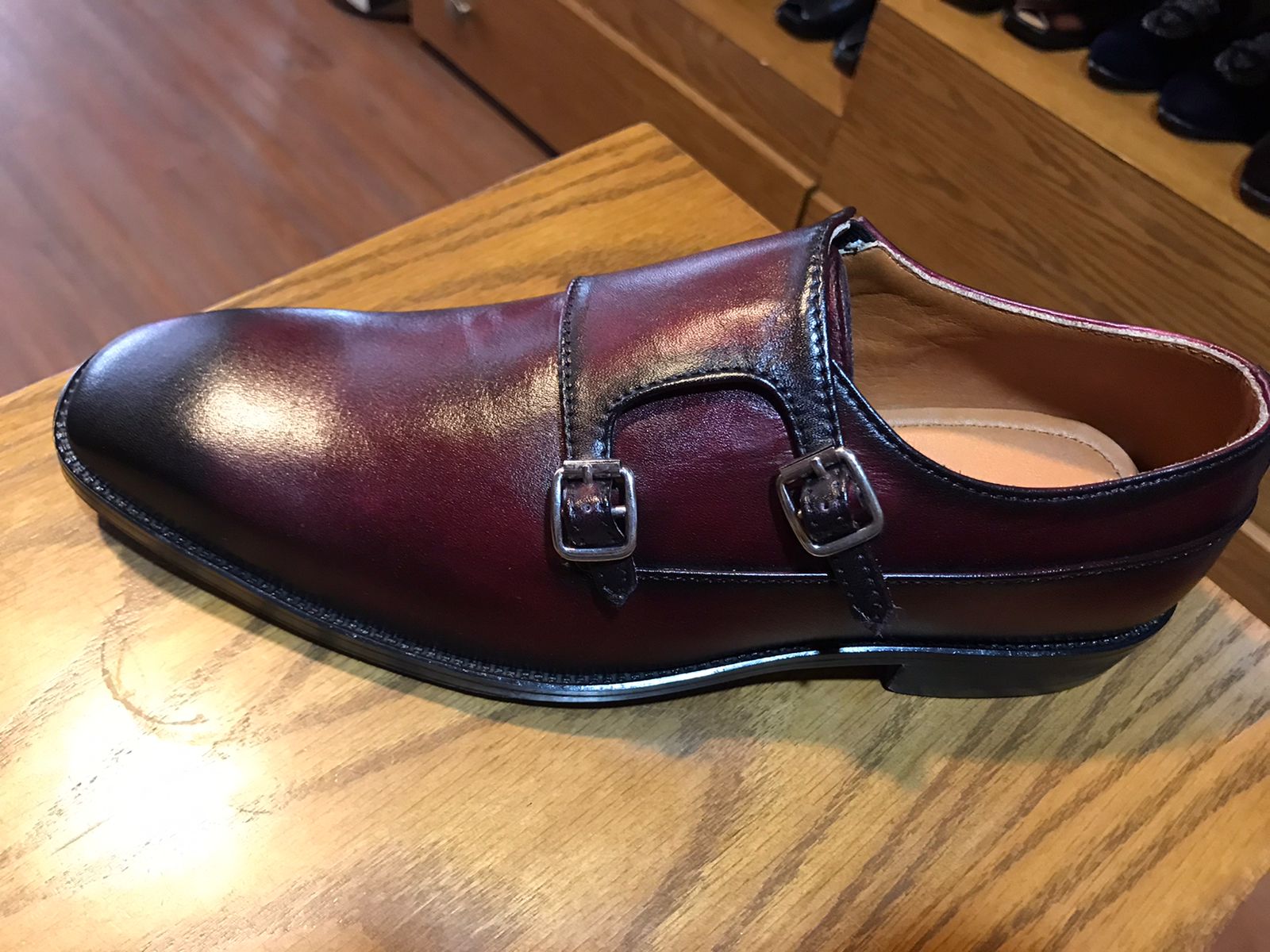 Double Monk Strap Cap Toe Burgundy