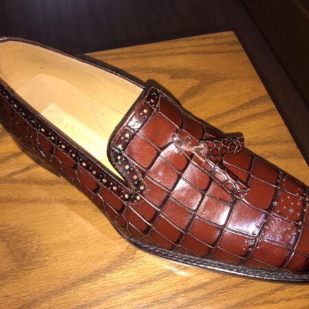 Tussel Loafer Crocodile with Brouge Brown
