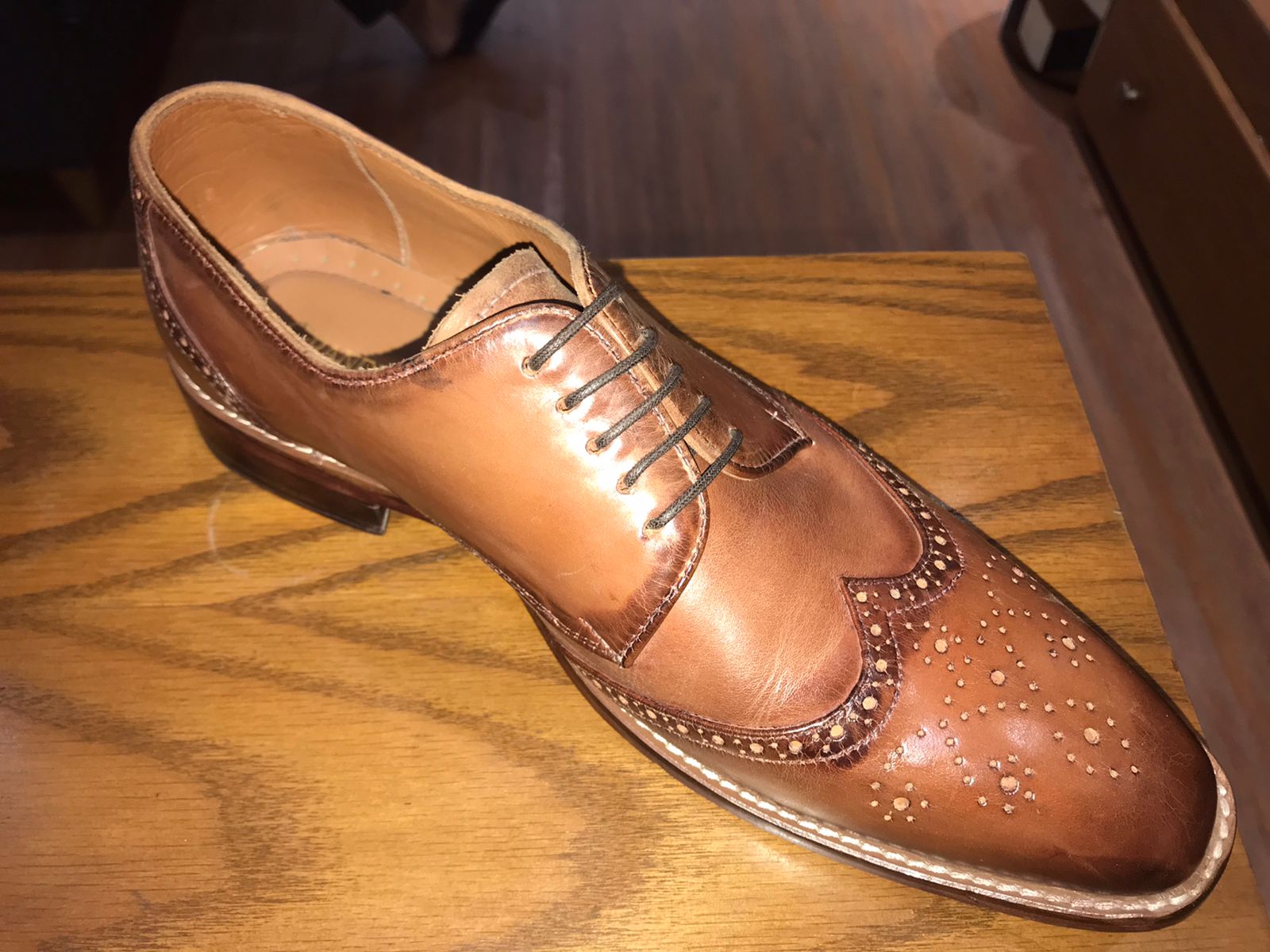 Derby Wing Tip Brouge Brown Patina